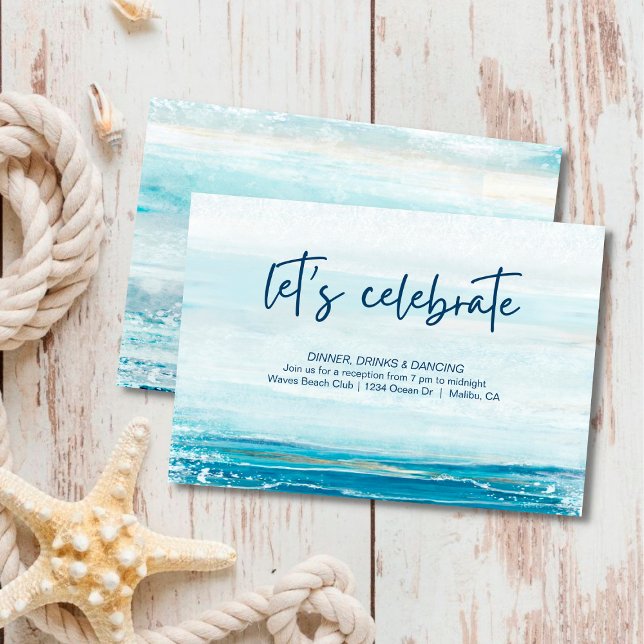 Sea Blue Beach Waves Coastal Wedding Reception Enclosure Card (Creator Uploaded)