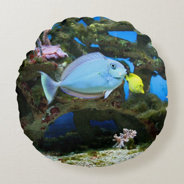 Sea Blue Fish Round Cushion (Front)