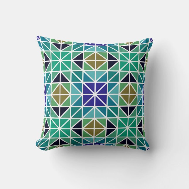 Sea Blue, Green & Black Geometric Accent Pillow (Front)