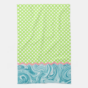 Sea Blue Lime Green Graphic Pattern & Dots Tea Towel