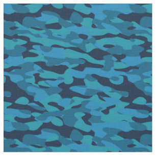 sea blue, midnight blue, teal blue, and blue camo fabric