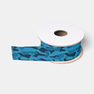 sea blue, midnight blue, teal blue, and blue camo grosgrain ribbon