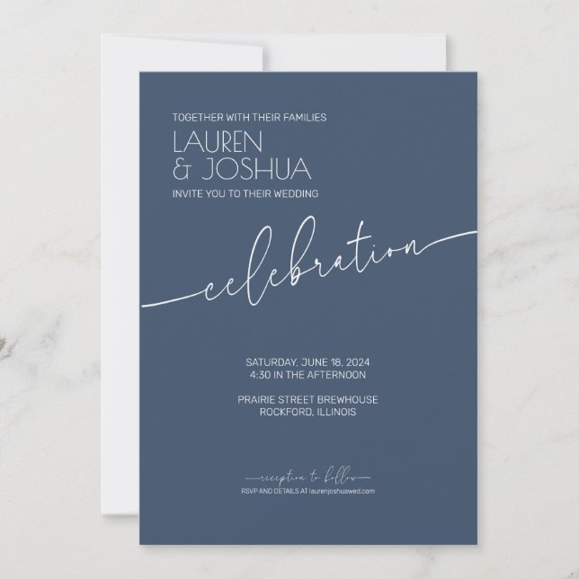 Sea Blue • Modern Minimalist Script Wedding Invitation (Front)