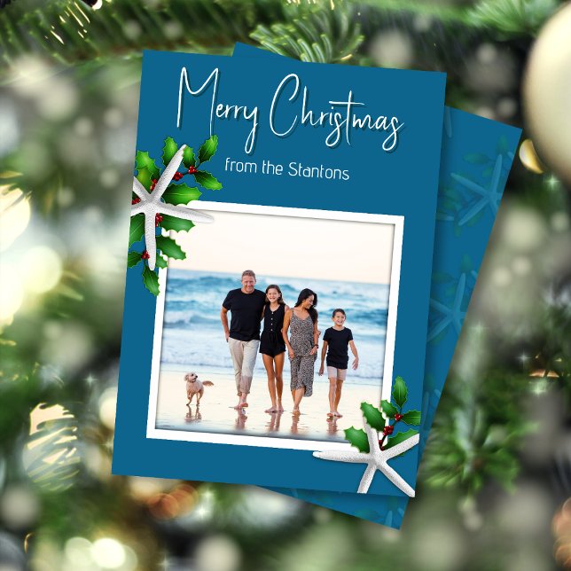Sea Blue Starfish Christmas Photo Holiday Card (Creator Uploaded)