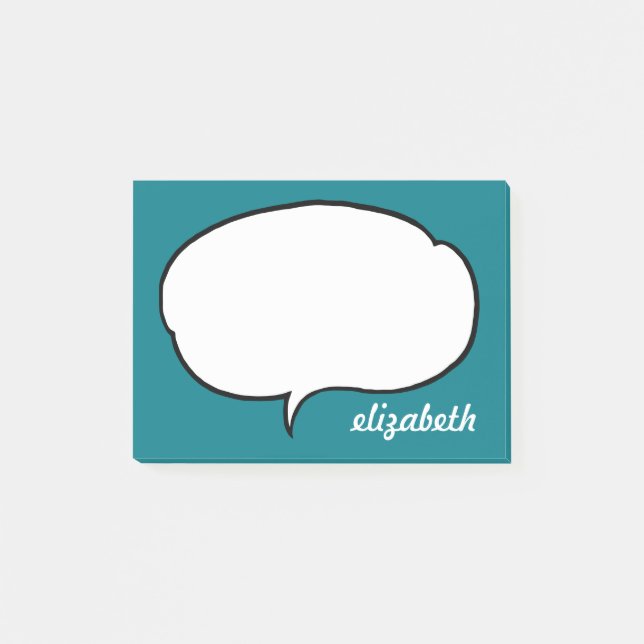 Sea Blue Talk Bubble Personalised Name Post-it Notes (Front)