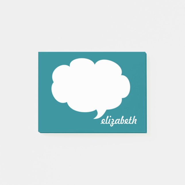 Sea Blue Talk Bubble Personalised Name Post-it Notes (Front)