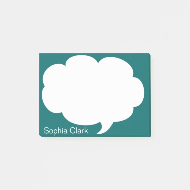 Sea Blue Talk Bubble Rounded Personalised Post-it Notes (Front)
