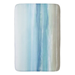 Sea Blue Watercolor Ocean Waves Coastal Beach  Bath Mat