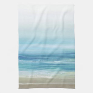 Sea Blue Watercolor Ocean Waves Coastal Tea Towel