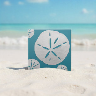 Sea Blue & White Tropical Beach Sand Dollar Accent Ceramic Tile