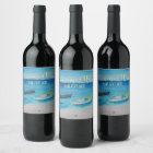 Sea Blue, Yellow Drifting Boats Wine Label