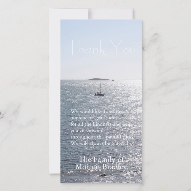 Sea Boat and Island 2 Sympathy Thank You Card (Front)
