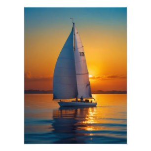 Sea Boat Sail Sunset Photo Print