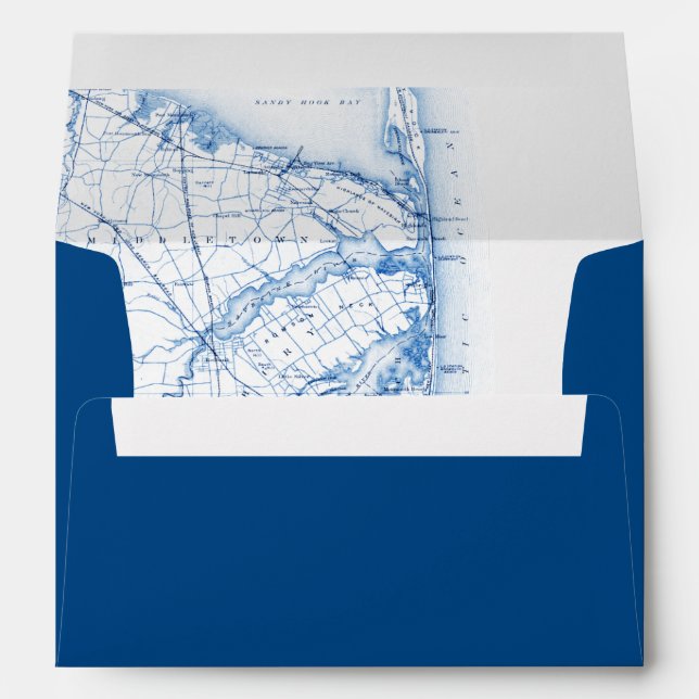 Sea Bright New Jersey Map Navy Blue Wedding Envelope (Back (Bottom))