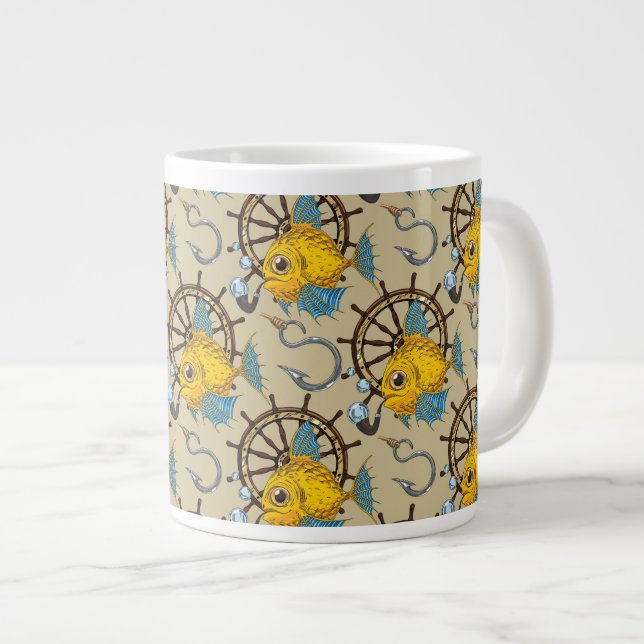 Sea Captain Fish Pattern Large Coffee Mug (Front Right)