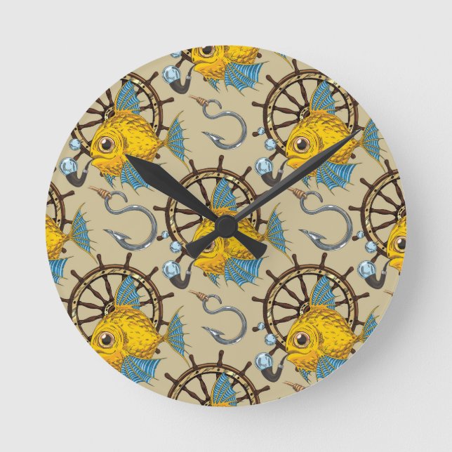 Sea Captain Fish Pattern Round Clock (Front)