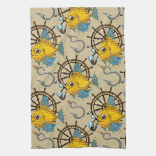Sea Captain Fish Pattern Tea Towel