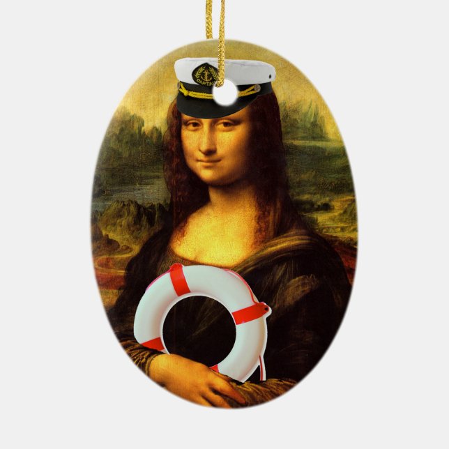 Sea Captain Mona Lisa Ceramic Tree Decoration (Back)
