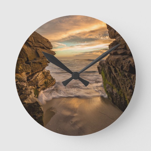 Sea cave at Windansea Beach Round Clock (Front)