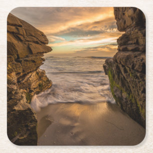 Sea cave at Windansea Beach Square Paper Coaster