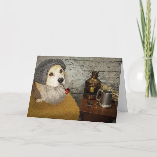 Sea Chanty Corgi birthday greeting card (Front)