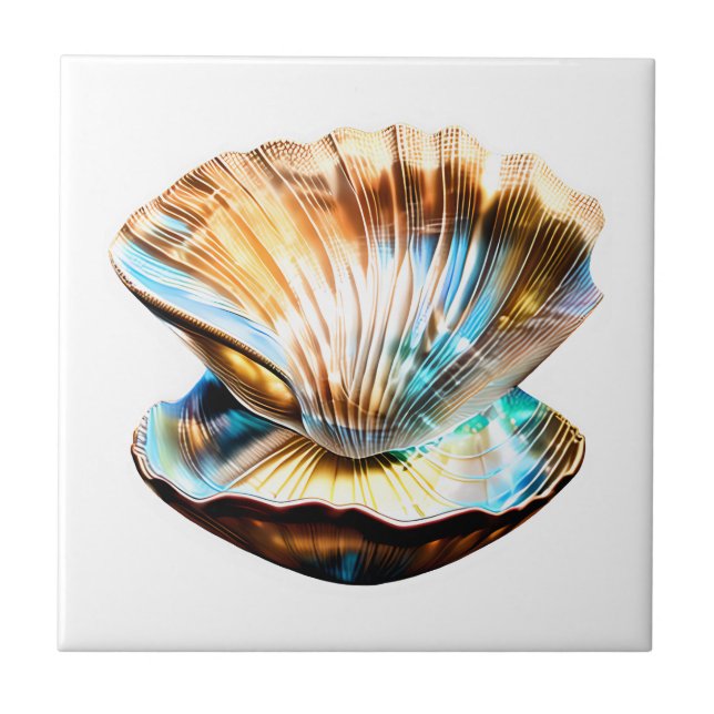 Sea clam shell mother pearl iridescent shine glam ceramic tile (Front)