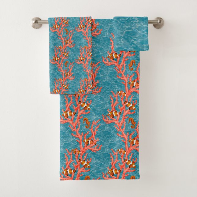 Sea coral and clownfish  bath towel set (Insitu)
