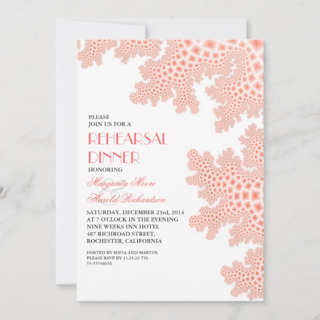 Sea Coral Pink Rehearsal Dinner Invitation (Front)