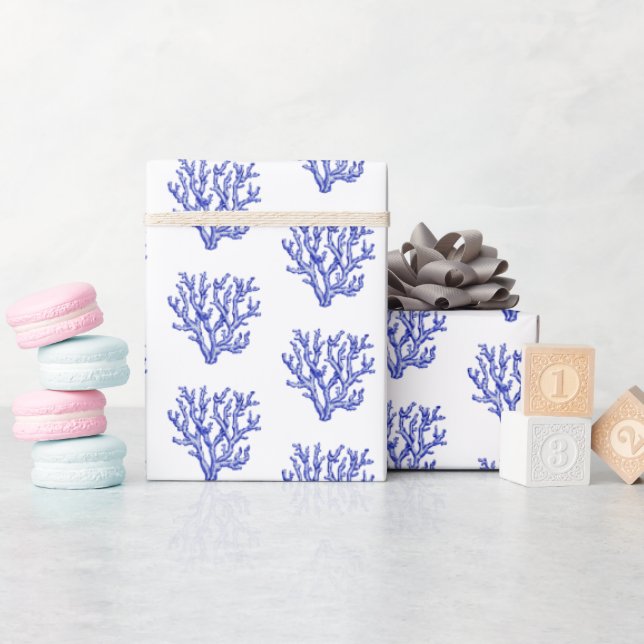 Sea coral reef blue white wrapping paper (Baby Shower)