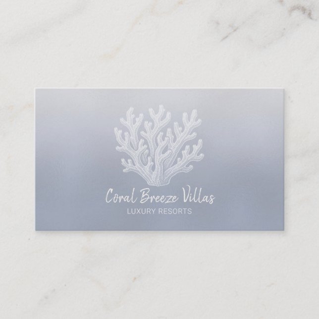 Sea Coral Silhouette | Blue Pearl  Business Card (Front)