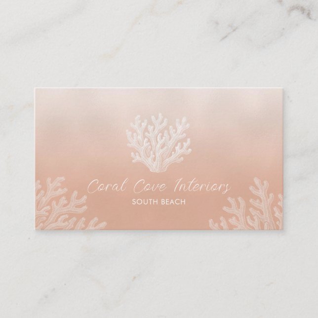 Sea Coral Silhouette | Lt Coral Business Card (Front)