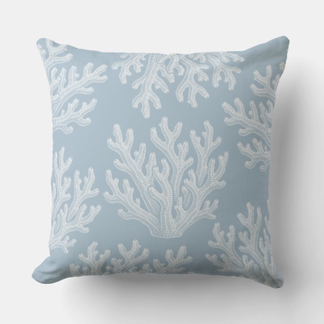 Sea Coral Silhouette | Misty Blue Cushion (Front)