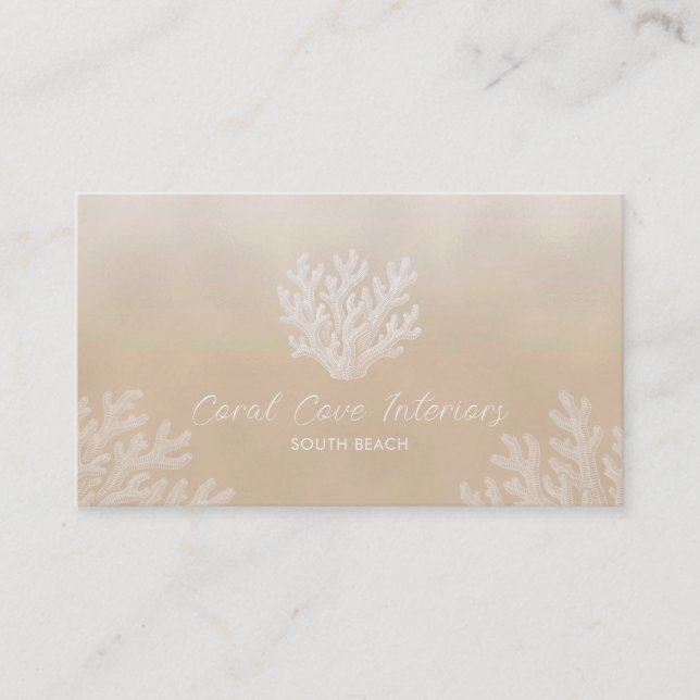 Sea Coral Silhouette | Sandy Pearl Business Card (Front)