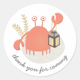 Sea crab. Nautical kids birthday party thank you  Classic Round Sticker