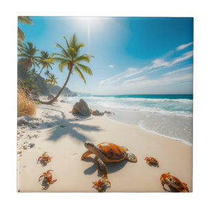 Sea Crabs on Tropical Beach – Serene Ocea Ceramic Tile