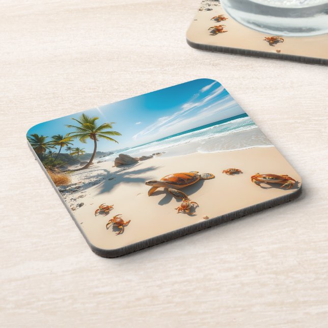 Sea  Crabs on Tropical Beach – Serene Ocea Coaster (Left Side)