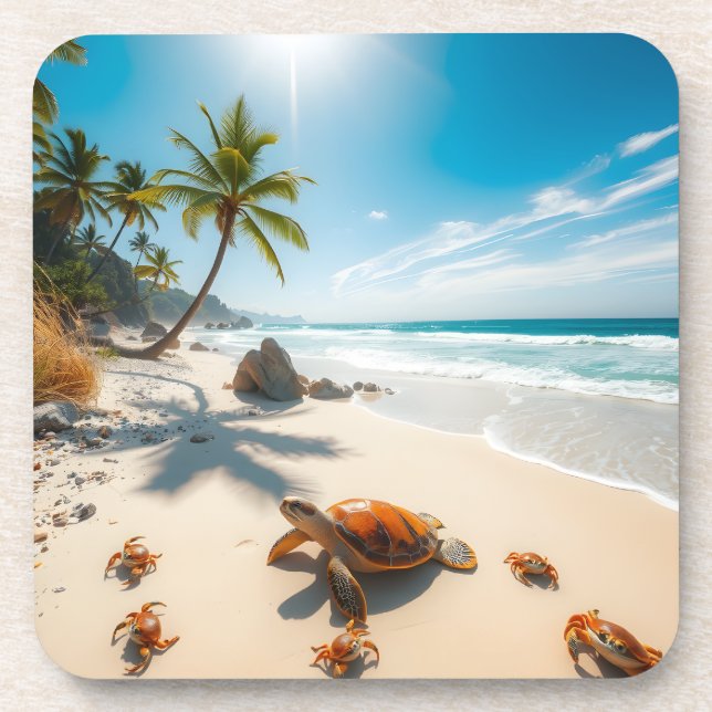 Sea  Crabs on Tropical Beach – Serene Ocea Coaster (Front)