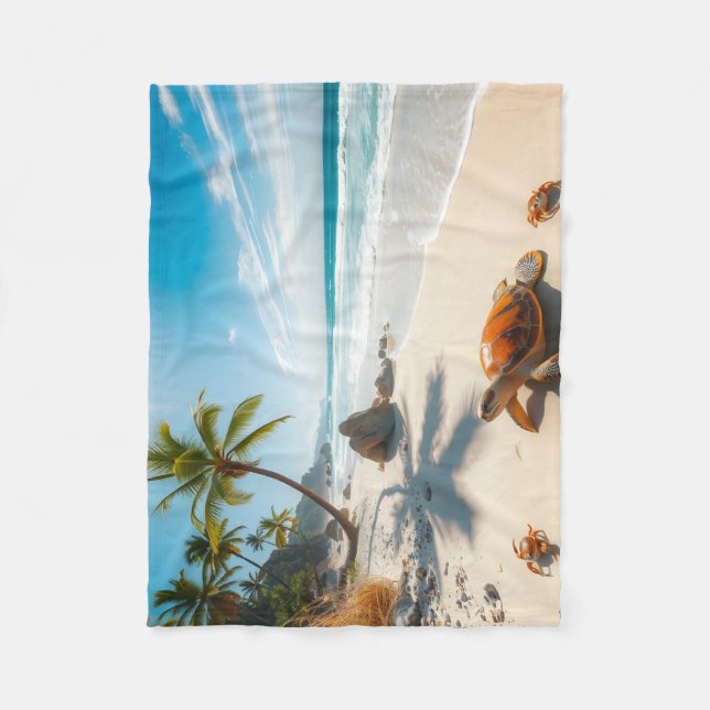 Sea  Crabs on Tropical Beach – Serene Ocea Fleece Blanket (Front)