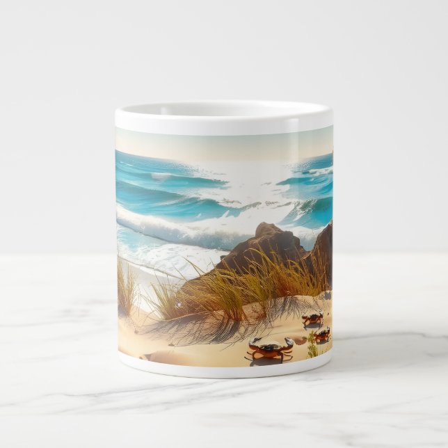 Sea  Crabs on Tropical Beach – Serene Ocea Large Coffee Mug (Front)