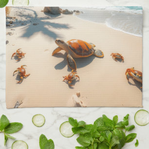 Sea Crabs on Tropical Beach – Serene Ocea Tea Towel