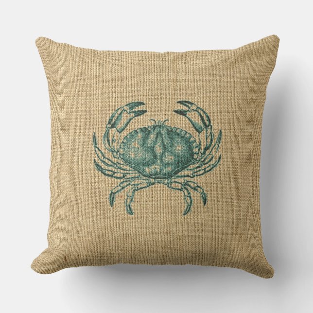 Sea Creatures Green Crab Illustration Sealife Cushion (Front)