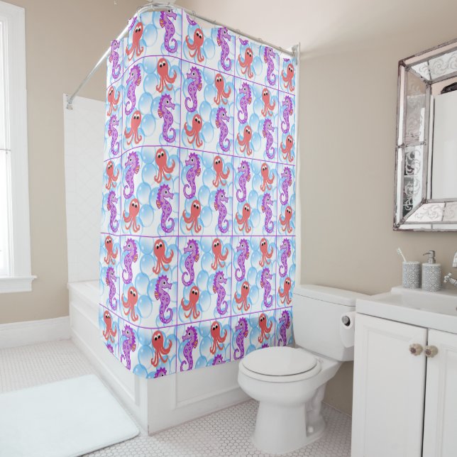 Sea Creatures Shower Curtain (In Situ)