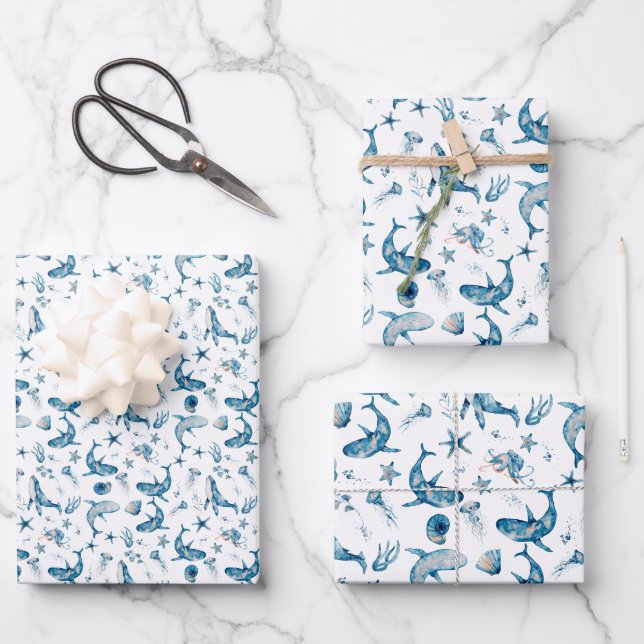 Sea creatures wrapping paper sheet (Front)