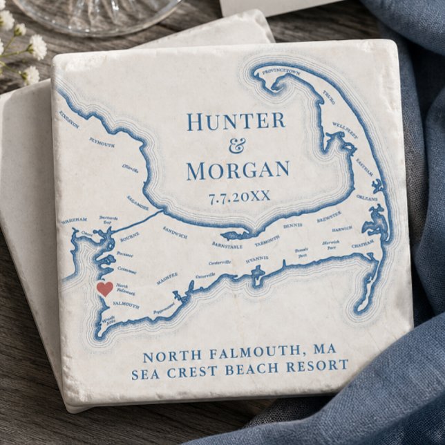 Sea Crest Beach Resort Wedding Favour Cape Cod Map Stone Coaster (Sea Crest Beach Resort Wedding Favor Cape Cod Map Stone Coaster Gift by Coastal Map Designs)