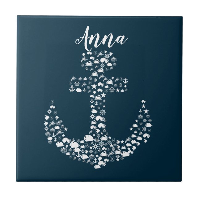 Sea Critters Anchor Nautical / Coastal Ceramic Tile (Front)