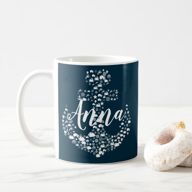 Sea Critters Anchor Nautical / Coastal Coffee Mug (With Donut)