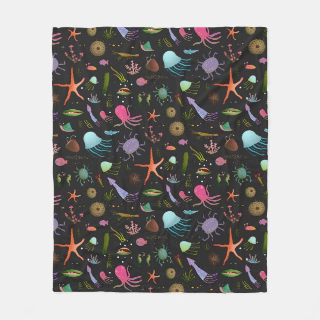 Sea Critters Pattern Fleece Blanket (Front)