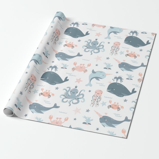 Sea Critters Wrapping Paper (Unrolled)