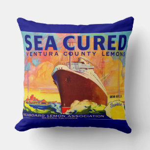 Sea-Cured brand lemons crate label Cushion
