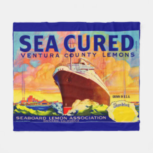 Sea-Cured brand lemons crate label Fleece Blanket